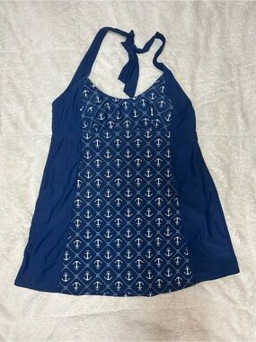Basic Editions Halter Anchor Print One Piece Swimsuit
